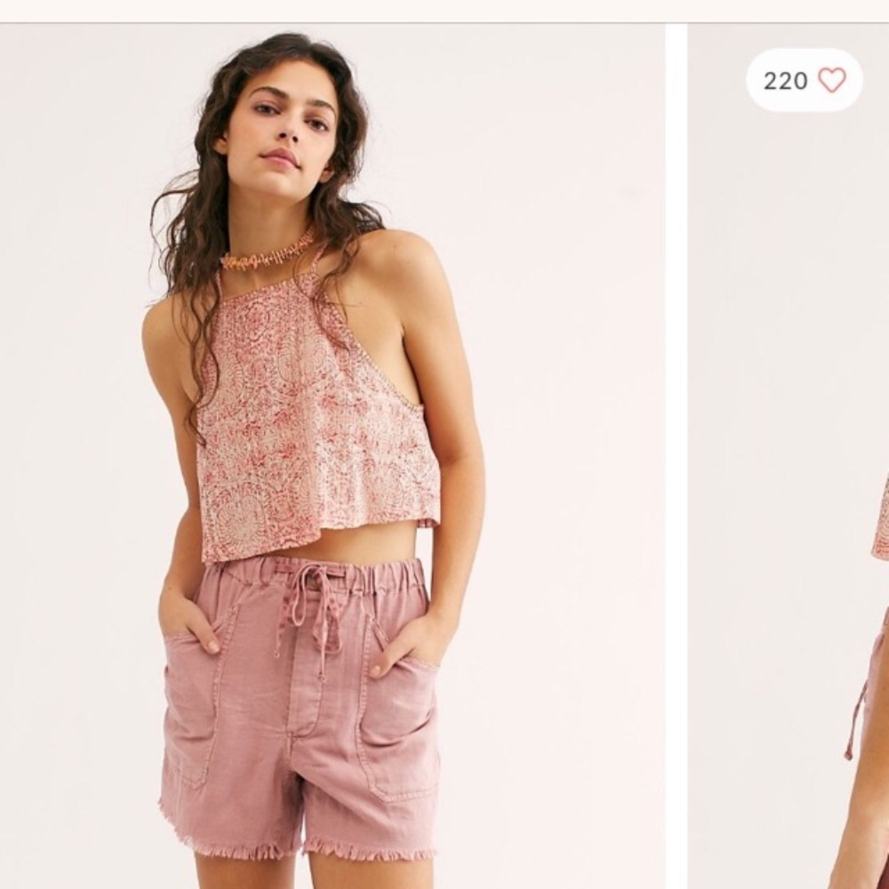 Free People Linen Drawstring Waist Khaki Shorts M